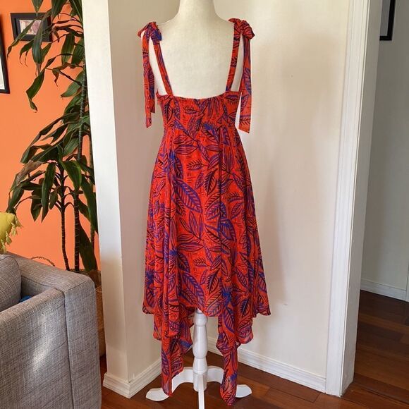 Alexis for Target Tropical Leaf Tie Strap Asymmetrical Dress Size XS - Picture 5 of 11